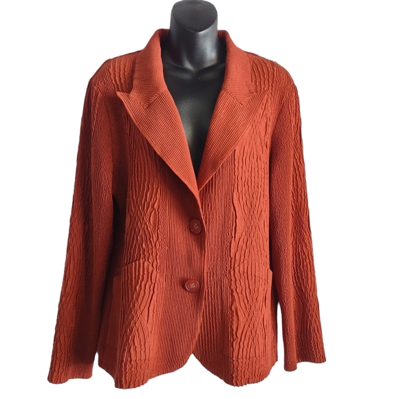 Flair Jackets & Blazers - Flair Women's Burnt Orange Textured Stretch Blazer Jacket Size L